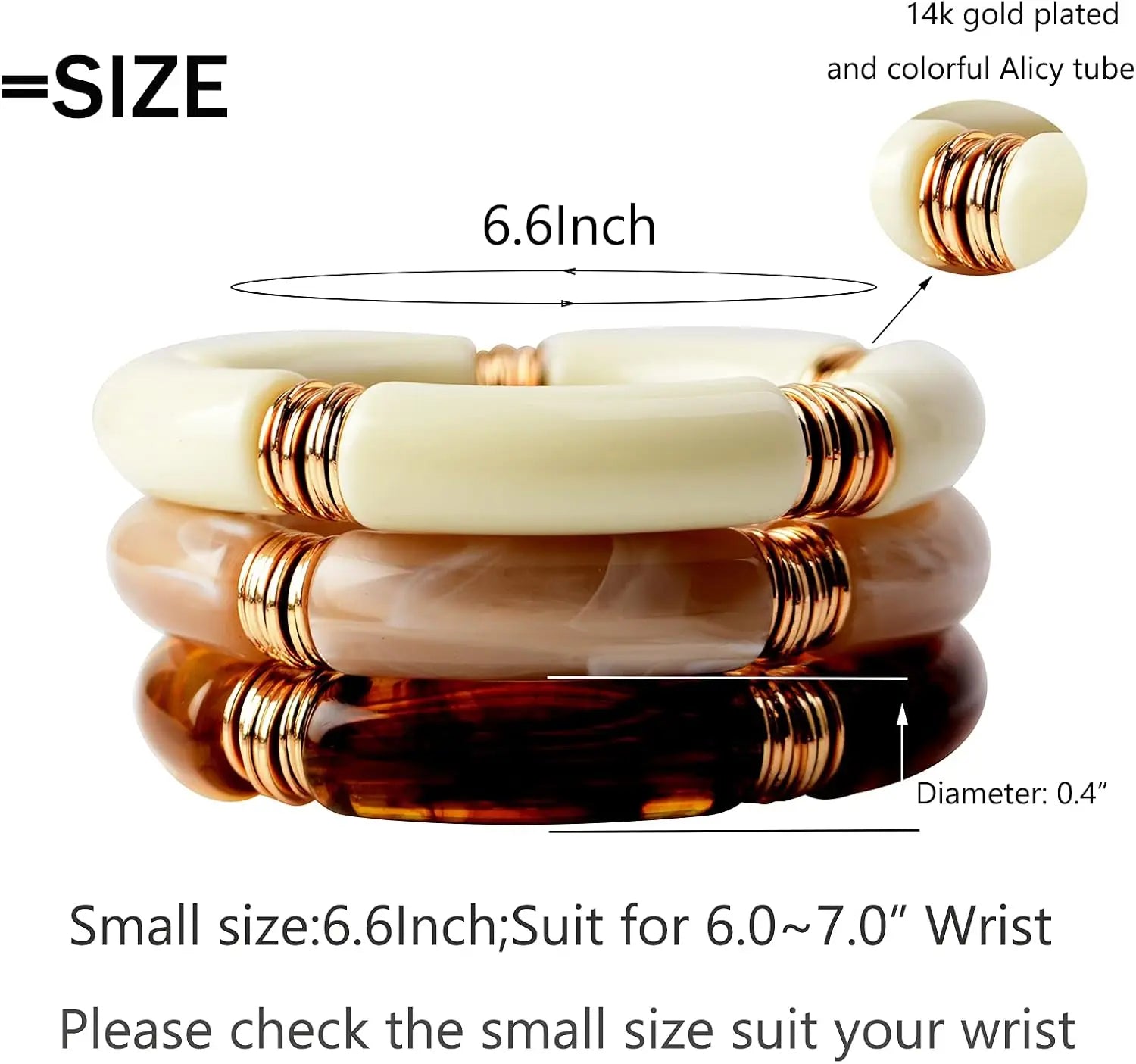 Simple Beaded Gold Bangle Bracelet Chunky Bamboo Tube Curved Stacking Clear Acrylic Colorful Stretchable Bracelets Set For Women