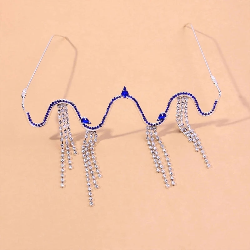 Stonefans Long Fringed Glasses Frame Designer Vintage 2022 Eyeglasses Without Lens for Women Face Decorations Helloween Jewelry