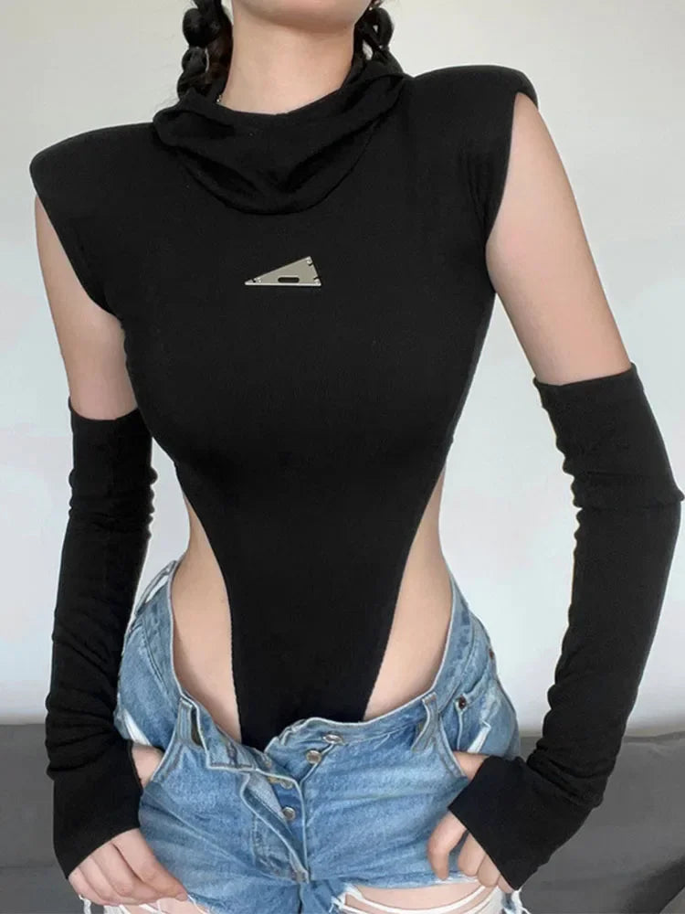 Summer Fashion Slim Solid Color Bodysuit One-Piece Round Neck Hooded Sleeveless Lingerie Sexy Streetwear Casual Festival Outfit