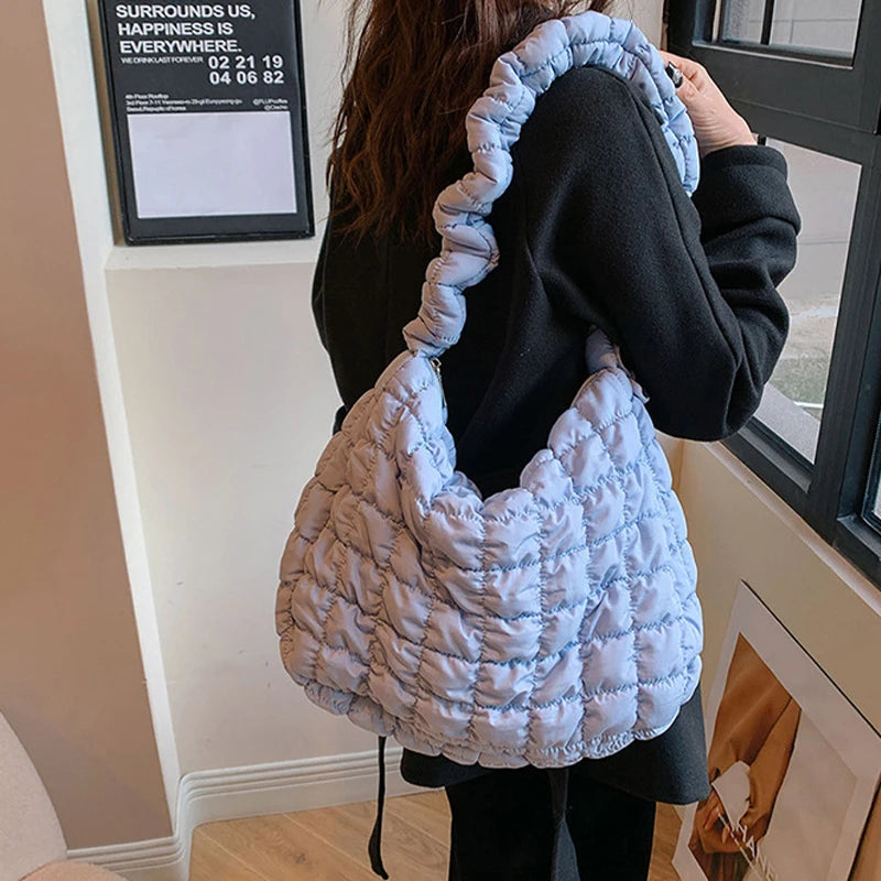 Large Capacity Puffer Crossbody Bag Pleated Nylon Cloud Shoulder Bag Tote Bucket Designer Bag Ruched Fashion Lady Dumpling Buns