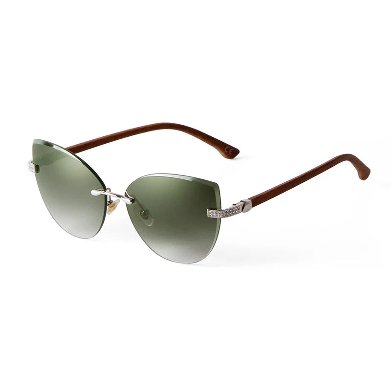 Vintage Cat Eye Rimless Sunglasses Women Brand Frameless Gradient Cut Lens Shade Eyewear Trendy Oversized Men Sun Glasses Female
