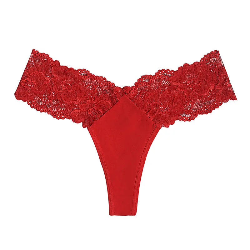 Sexy Sheer Lace Mid-Rise Women's Thong Panties - Nylon Knit Underwear, Lingerie Intimates for Ladies | Comfortable Hollow Design