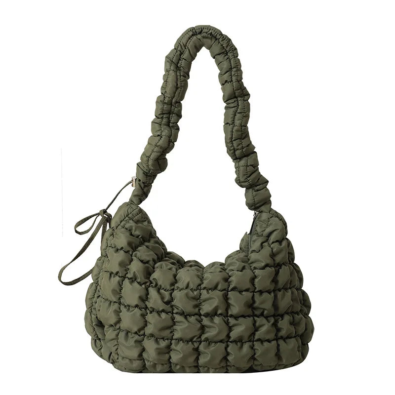 Large Capacity Puffer Crossbody Bag Pleated Nylon Cloud Shoulder Bag Tote Bucket Designer Bag Ruched Fashion Lady Dumpling Buns
