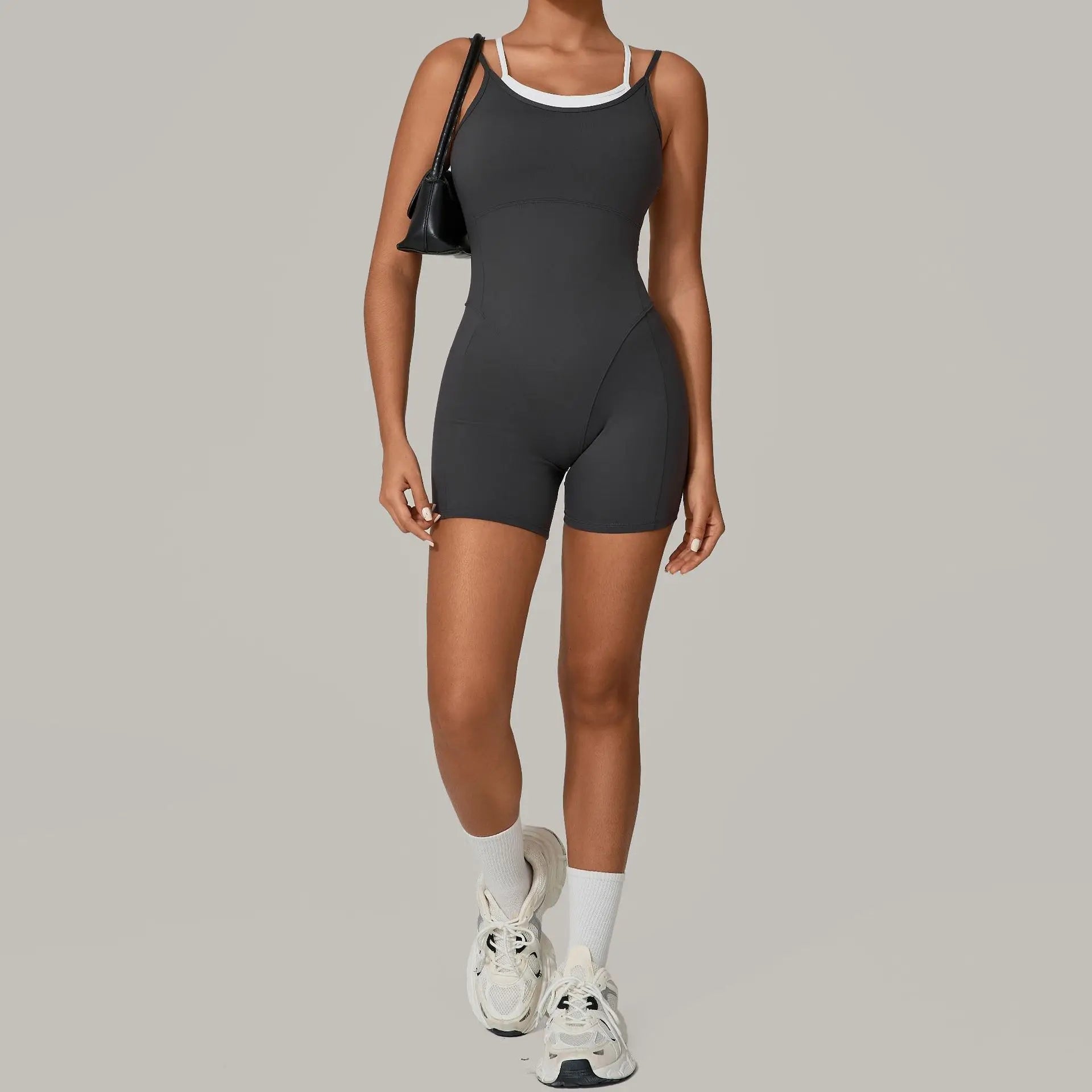 2025 Summer  Women's Fake Two-Piece Color-Blocked Camisole Jumpsuit Backless for Outdoor Fitness Yoga High-End Active One Piece
