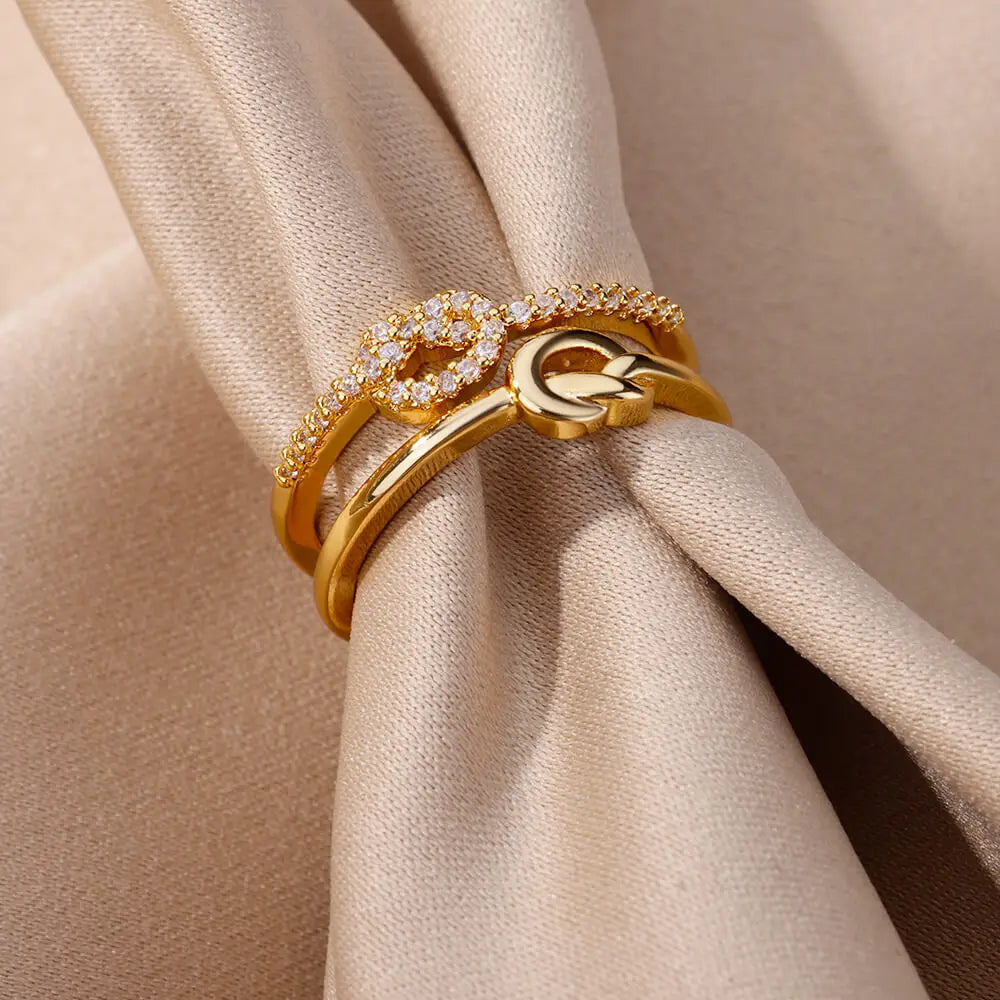 Knot Zircon Ring for Women Stainless Steel Gold Color Open Finger Rings Aesthetic Waterproof Jewelry Accessories anillo mujer