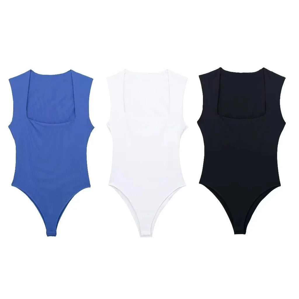 TRAF Woman Bodysuit Summer Sleeveless Tops Blue Body Sexy Women Corset Black White Bodysuit Lingerie One Piece Slimming Bodysuit