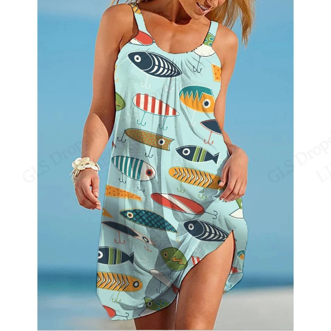 New Women Dress Sleeveless Elegant For Women Fashion Summer Mini Strap Beach Dress Sea Turtle 3d Print Dresses Bohemian Party