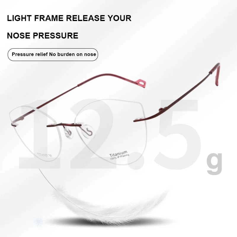 Pure Titanium Glasses Anti Blue Light Rimless Cat Eyes Transparent Women's Glasses with Diopters Plus Women's Eyeglass Frame +1
