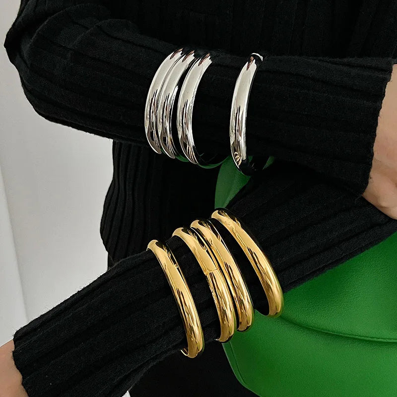 Vintage Punk Bracelets Set for Women Twist Texture Bangles Gold Silver Color Jewelry Statement Streetwear Goth