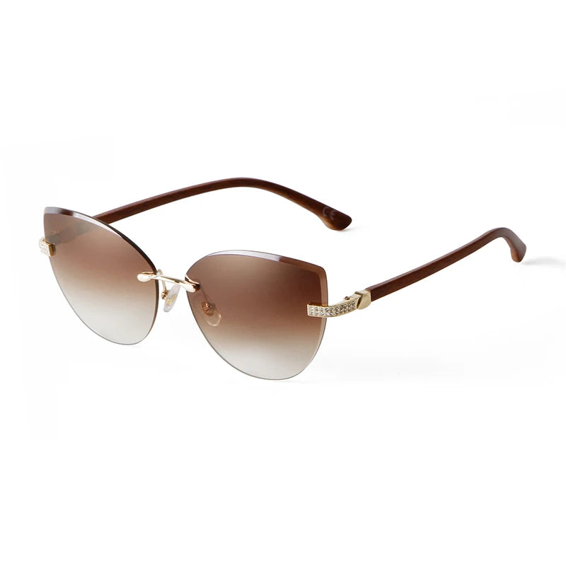 Vintage Cat Eye Rimless Sunglasses Women Brand Frameless Gradient Cut Lens Shade Eyewear Trendy Oversized Men Sun Glasses Female