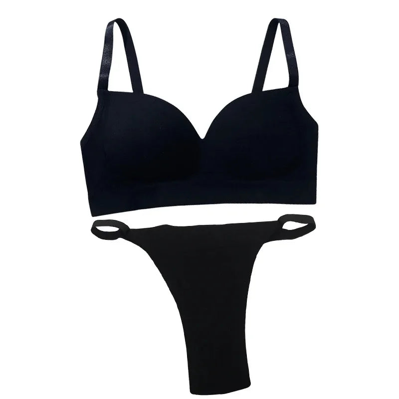 Sexy Women Bra Panties Set G-String Sports Bra Crop Top Seamless Underwear Fitness Bra Top Thongs Female Lingerie Set Intimates