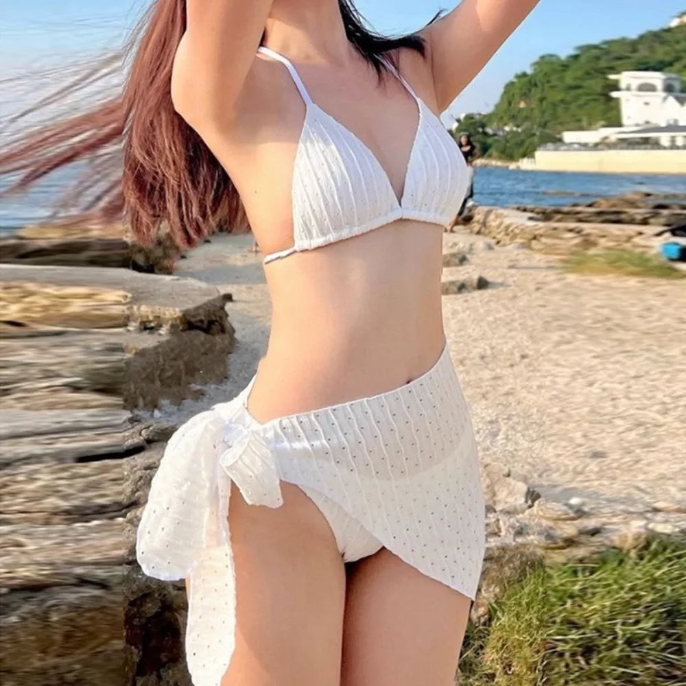 Sexy Swimsuit Women's Bikini Chest Cushion No Steel Support Three Piece Split Set Swimming Water Sports