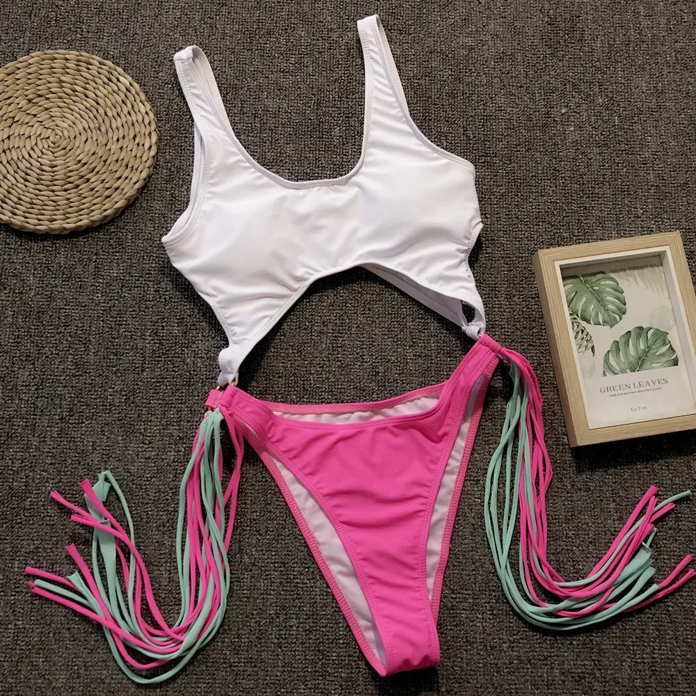 Sexy Hollow Out One Piece Swimsuit Leopard Brazilian Swimwear Hot Push Up Beachwear High Cut Monokini Bodysuits Swim