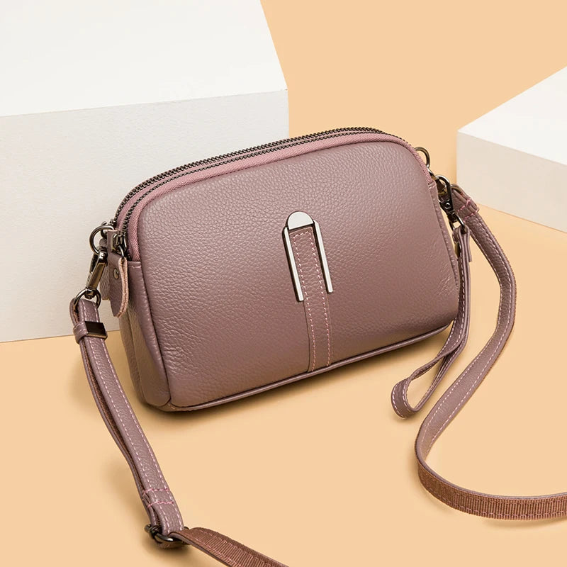 100% Genuine Leather Bag Luxury Women's Crossbody Bags for Woman Mom Female Solid Color Clutch Phone Shoulder Messenger Bag Sac