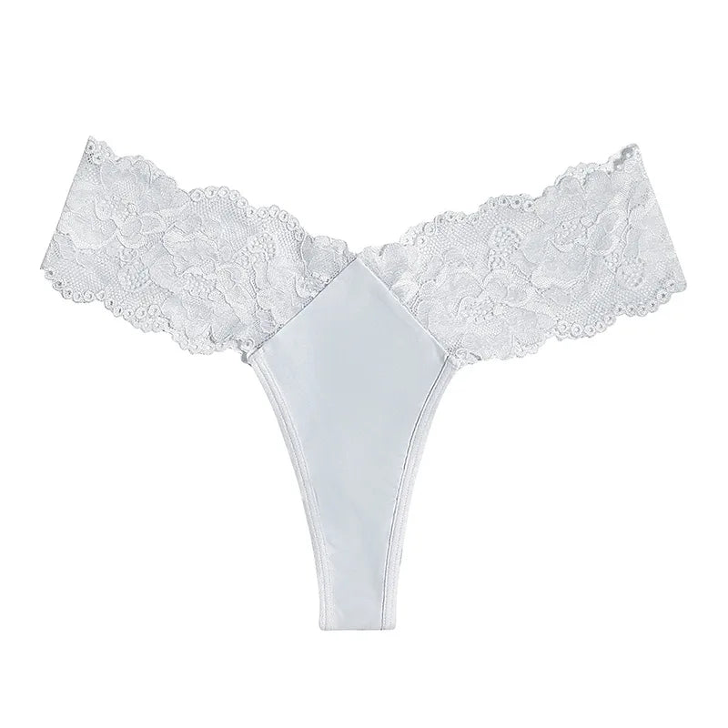 Sexy Sheer Lace Mid-Rise Women's Thong Panties - Nylon Knit Underwear, Lingerie Intimates for Ladies | Comfortable Hollow Design