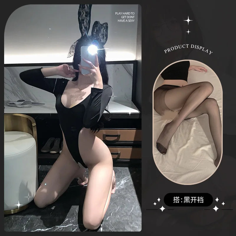 New Spring/Summer sexy lingerie nightgown body suits Long sleeved pure desire Solid color slim fit Appear thin 8194 MVLJ