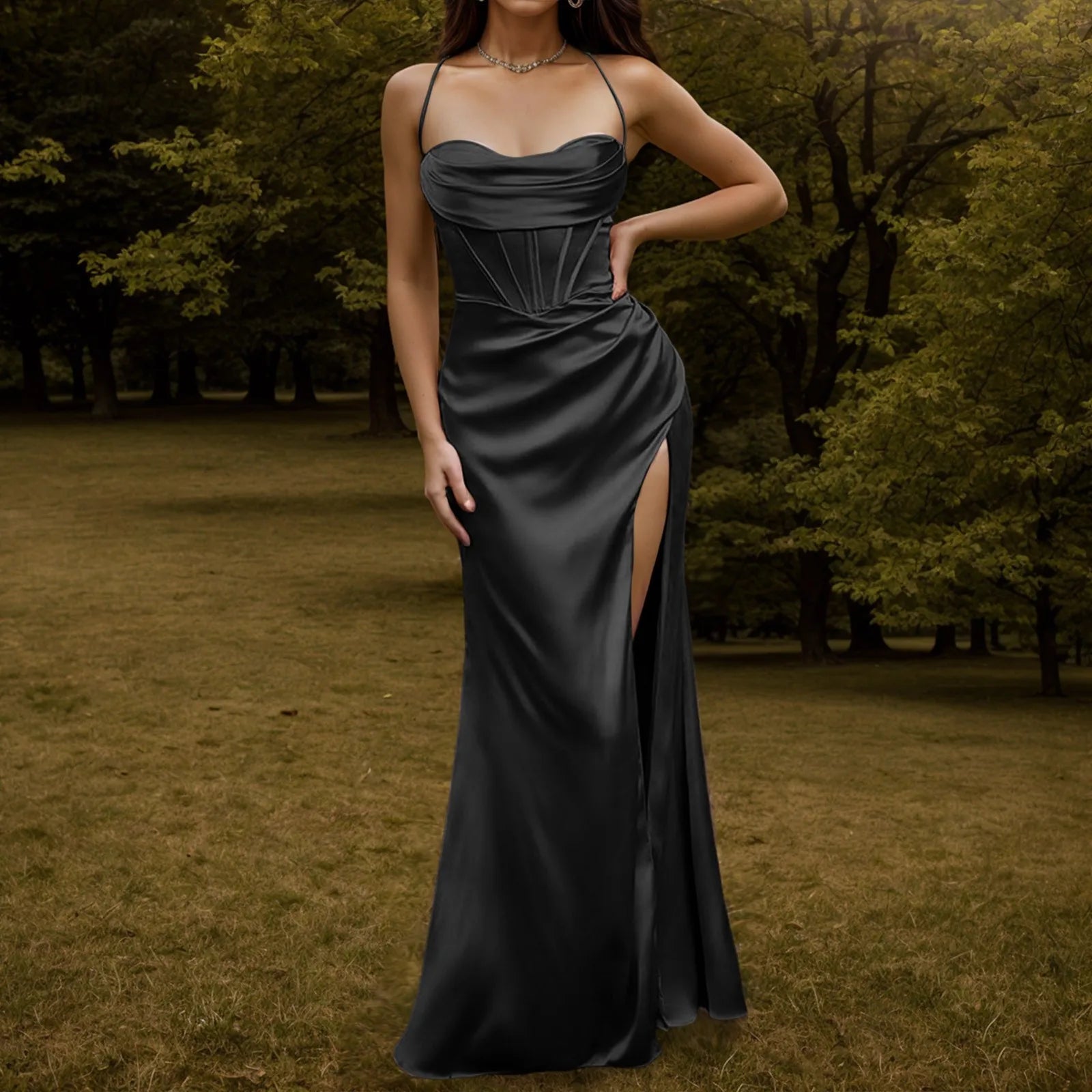 Sexy Backless Formal Dresses Womens Slit Suspender High Waist Lace Up Long Cocktail Dress Elegant Evening Party Dresses 2025