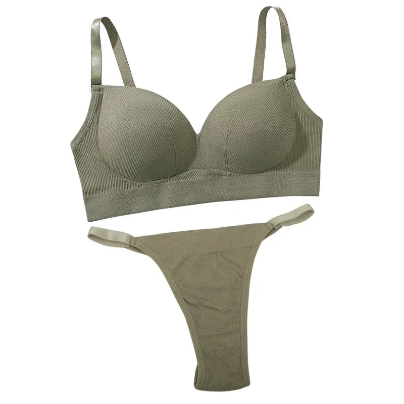 Sexy Women Bra Panties Set G-String Sports Bra Crop Top Seamless Underwear Fitness Bra Top Thongs Female Lingerie Set Intimates