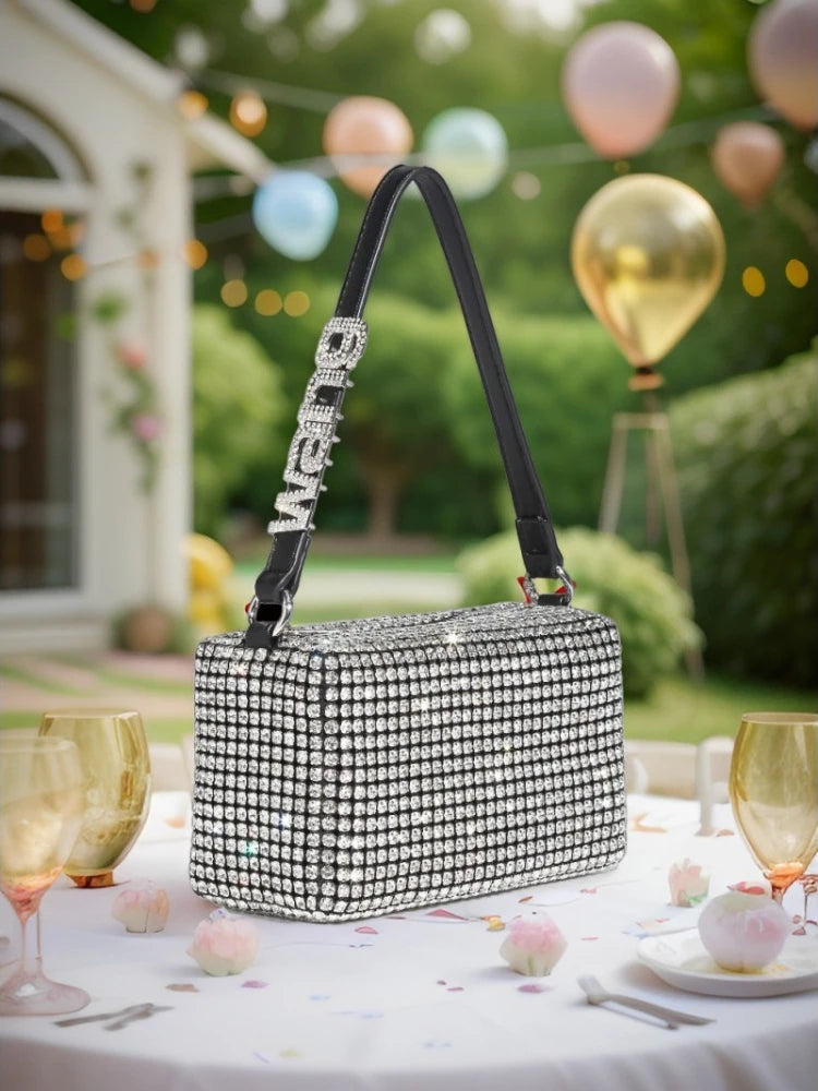 2025 Luxury Rhinestone Pearl Evening Bag for Women | Sparkly Stage Performance Purse | Elegant Dinner Party Clutch Crossbody Bag