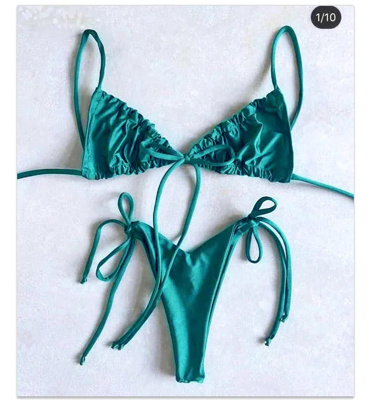 women's swimsuit loop strap bikini double face plain swimsuit sexy bikini swimming pool party essential NEW