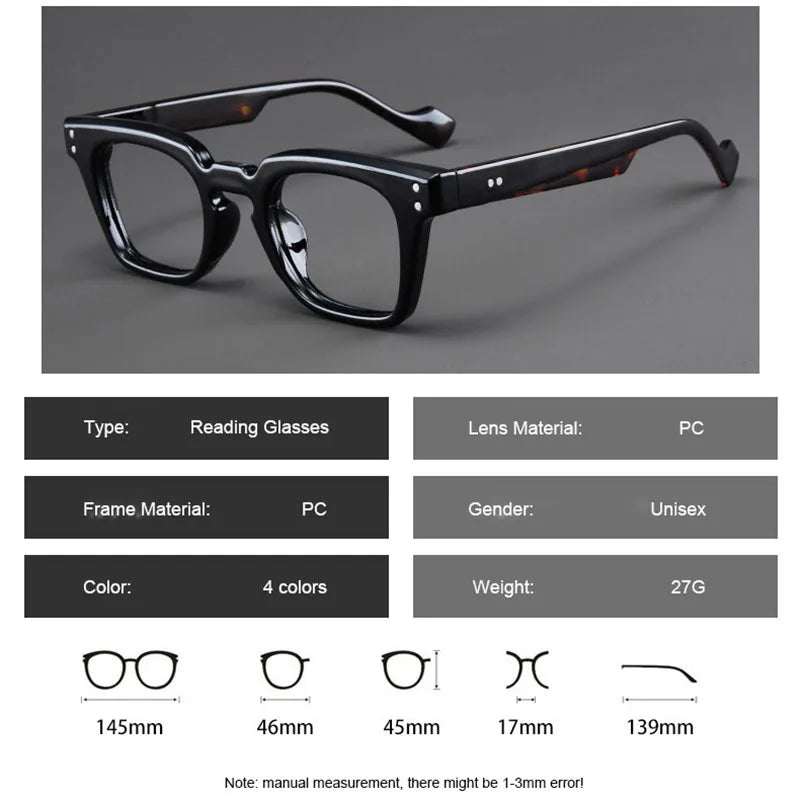 2025 New Square Reading Glasses Men Black Frame Presbyopia Eyeglasses Women Far Sight Optical Eyewear Diopters 0~+4.0 Spectacles