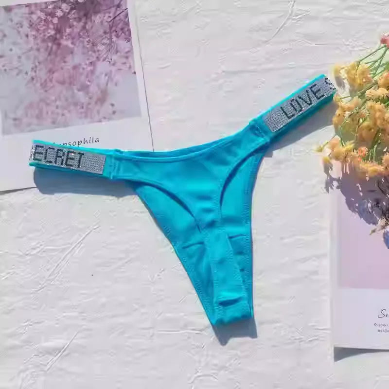 Women's Fashion Lingerie Low Waist Women's Underwear Underwear Rhinestone Letters Comfortable Pink Thong Sexy Swimming Trousers