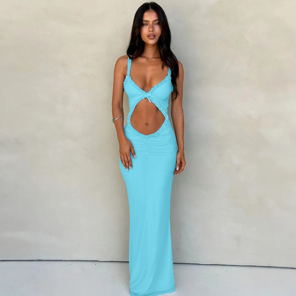 Fashion Backless Cutout Dresses Sexy Beachwear Dresses Birthday Party Midnight Clubwear Solid Color Sleeveless Women Dresses