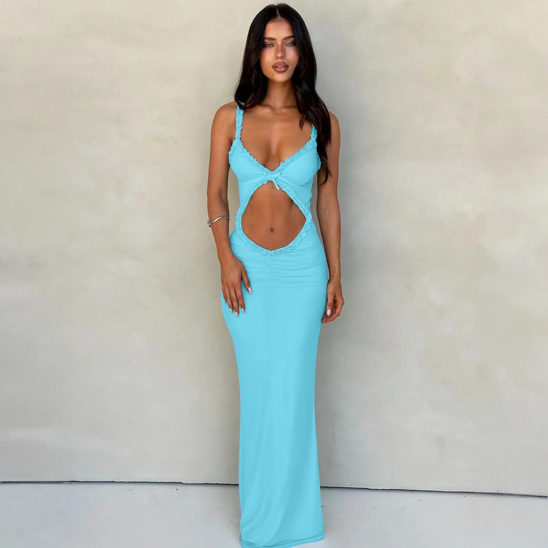 Fashion Backless Cutout Dresses Sexy Beachwear Dresses Birthday Party Midnight Clubwear Solid Color Sleeveless Women Dresses