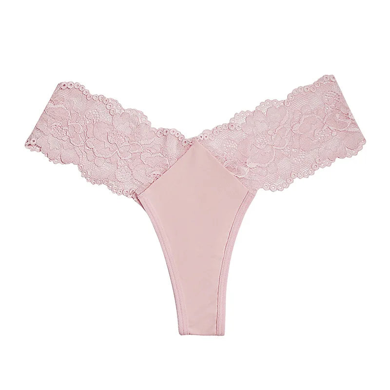 Sexy Sheer Lace Mid-Rise Women's Thong Panties - Nylon Knit Underwear, Lingerie Intimates for Ladies | Comfortable Hollow Design