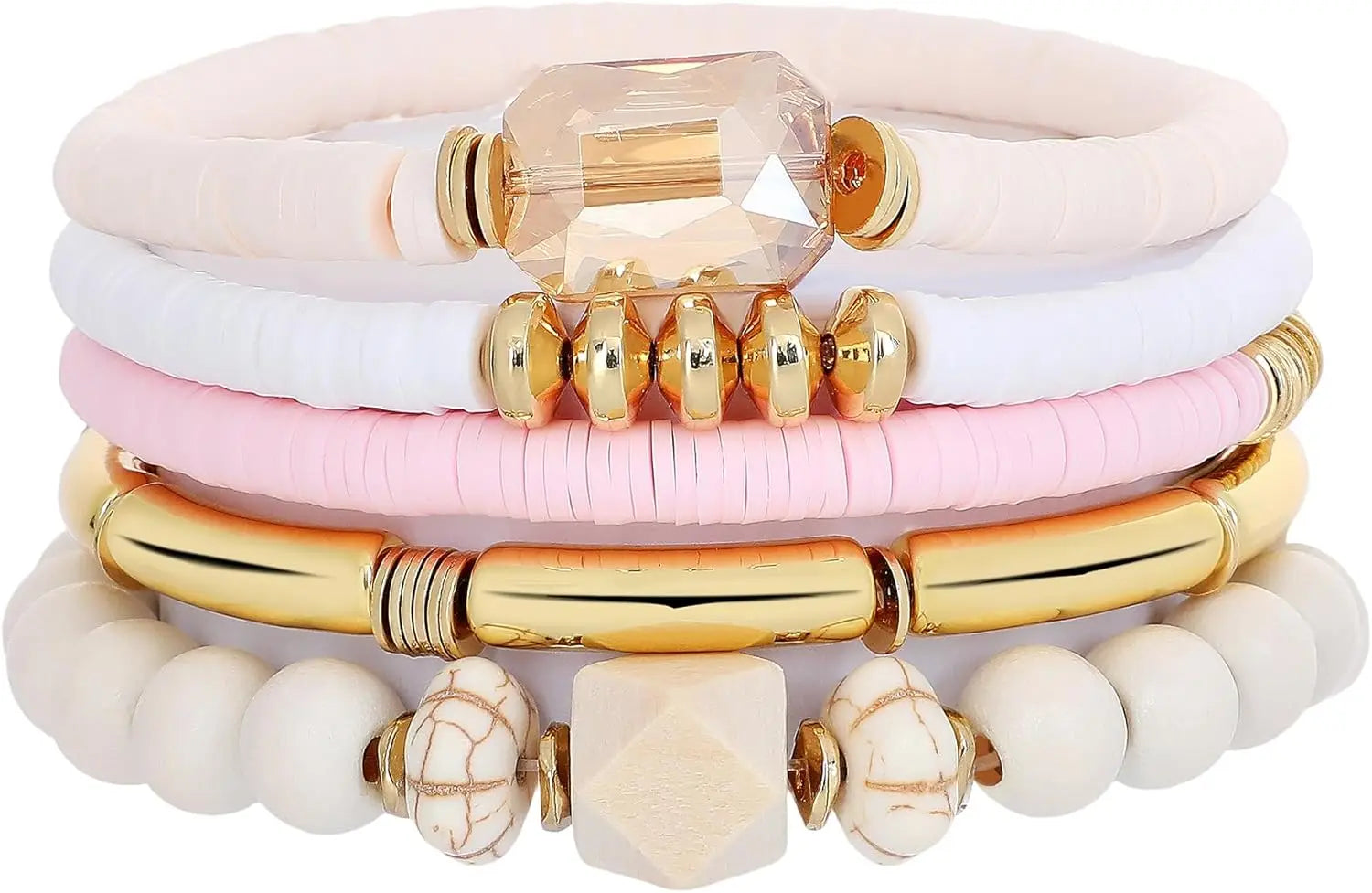 Simple Beaded Gold Bangle Bracelet Chunky Bamboo Tube Curved Stacking Clear Acrylic Colorful Stretchable Bracelets Set For Women