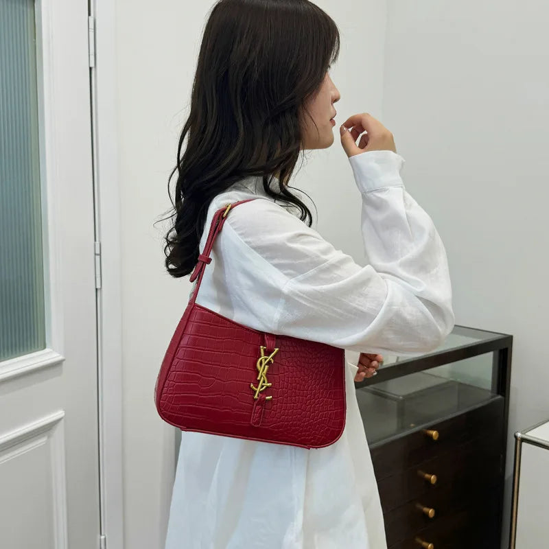 2025 Popular Fashion Stone Pattern Stick Bag Women's Fashion Trend Pu Handbag Casual Single Shoulder Underarm Bag
