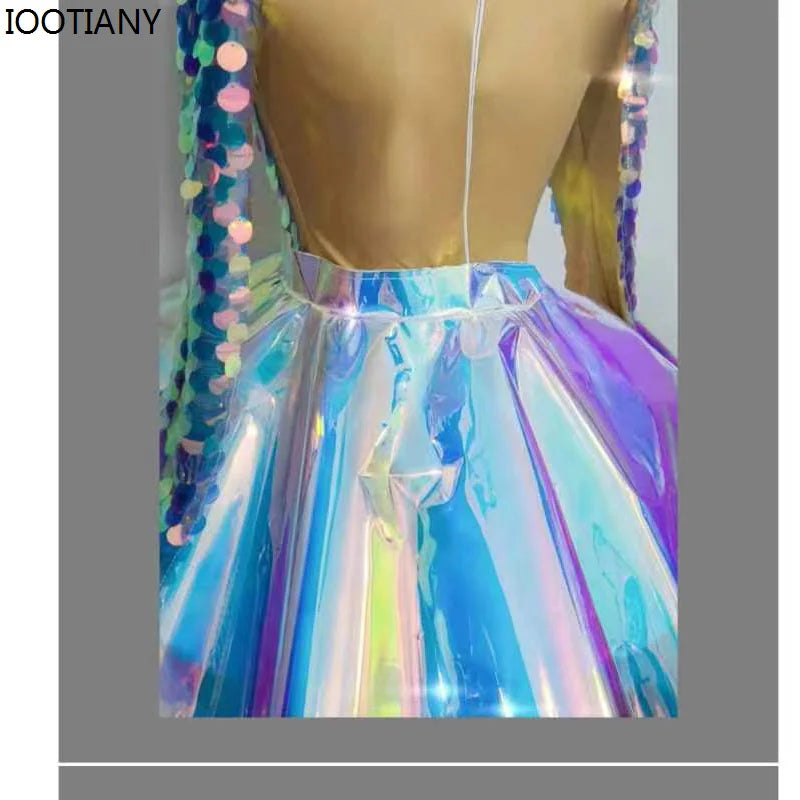 Sexy Mermaid Cosplay Jumpsuit Women Colorful Sequins Fish Scale Rhinestone Bodysuit Masquerade Party Dress Gogo Dancer Swimsuits