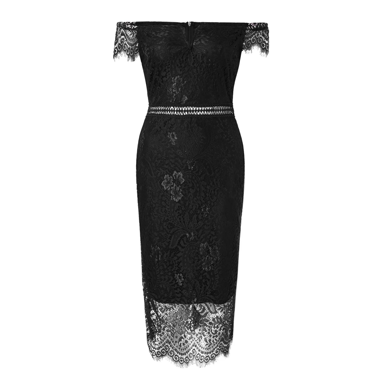 Elegant Lace Evening Dress Women Wedding Party V Neck Off Shoulder Dress Sexy Hollow Out Office Ladies Bodycon Formal Dresses