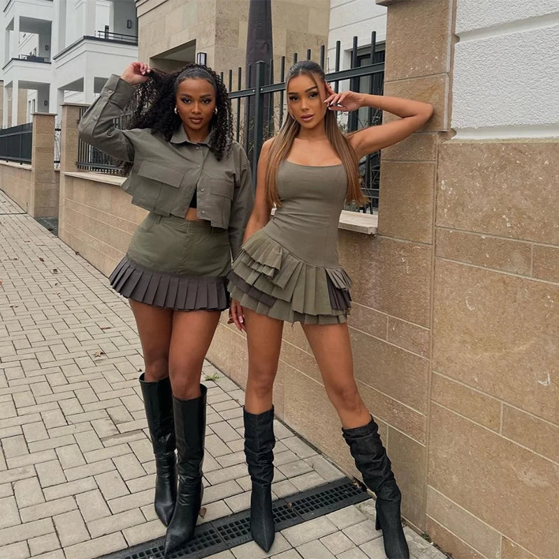 Irregular Ruffles Hem Women Sling Dress Sexy Backless Slimming Mini Dress Fashion High Street Bodycon Club Party Dresses 2025