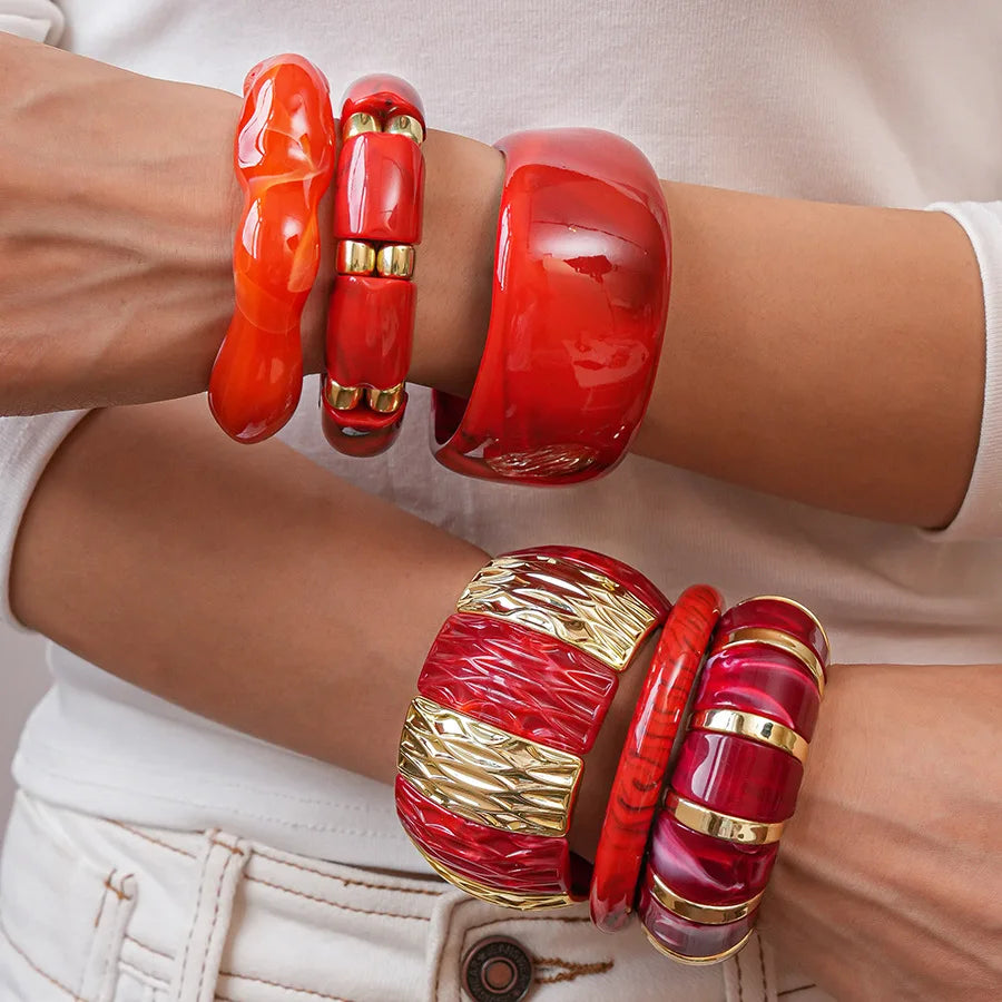 New Trend Acrylic Irregular Geometric Exaggerated Chunky Bangles for Women Statement Charm Smudge Goth Bracelets Jewelry B1