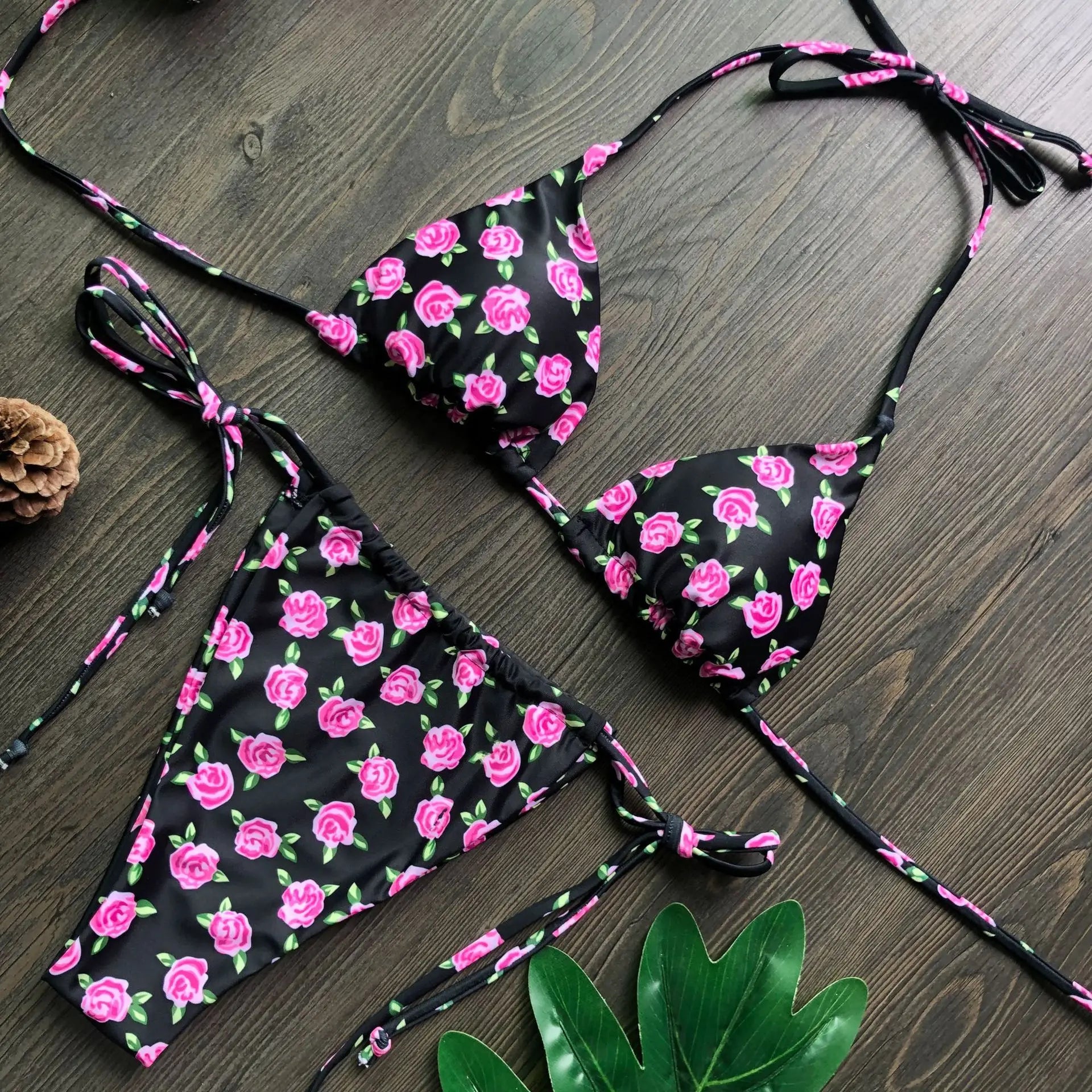 women's swimsuit loop strap bikini double face plain swimsuit sexy bikini swimming pool party essential NEW