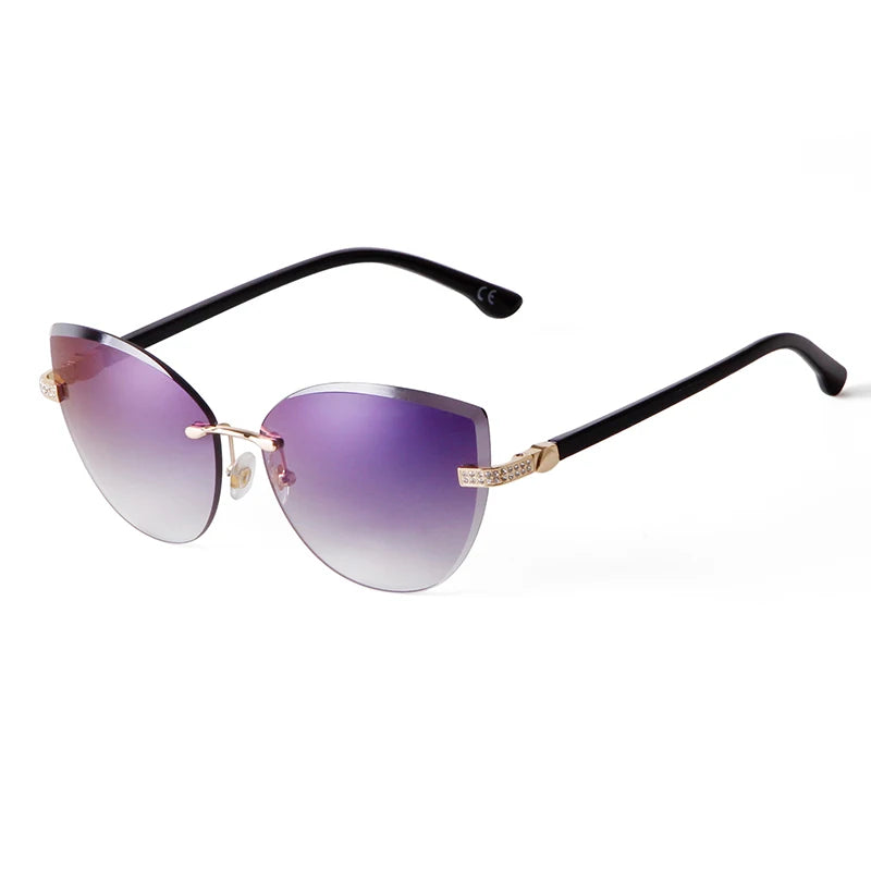 Vintage Cat Eye Rimless Sunglasses Women Brand Frameless Gradient Cut Lens Shade Eyewear Trendy Oversized Men Sun Glasses Female