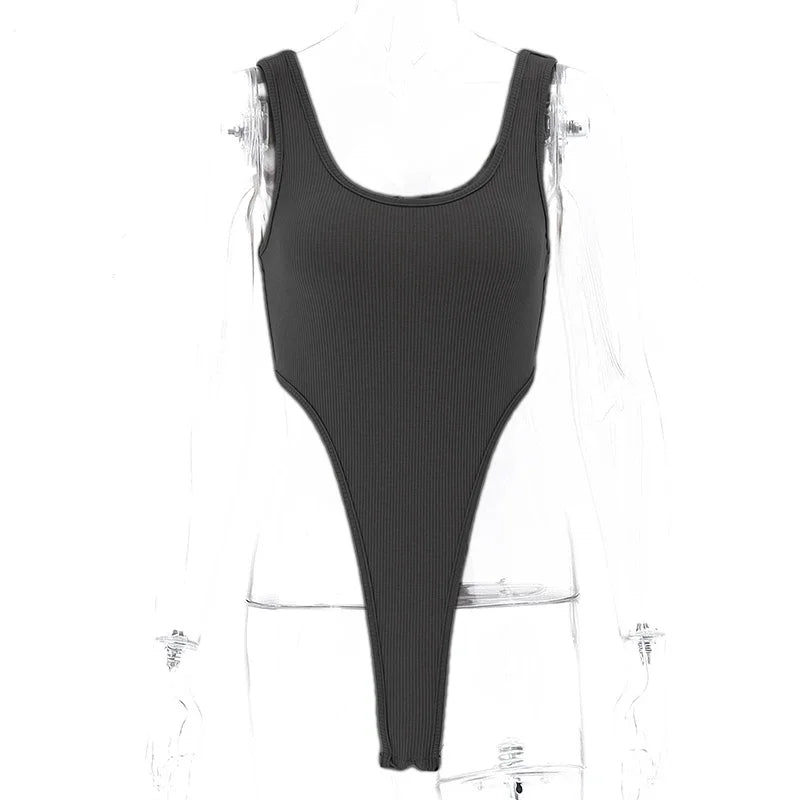 WhereMery Fashion Solid Ribbed Slim Bodysuit Y2K Sexy Sleeveless U-neck Women Bodice Harajuku Basic Daily Spring Summer New Tops