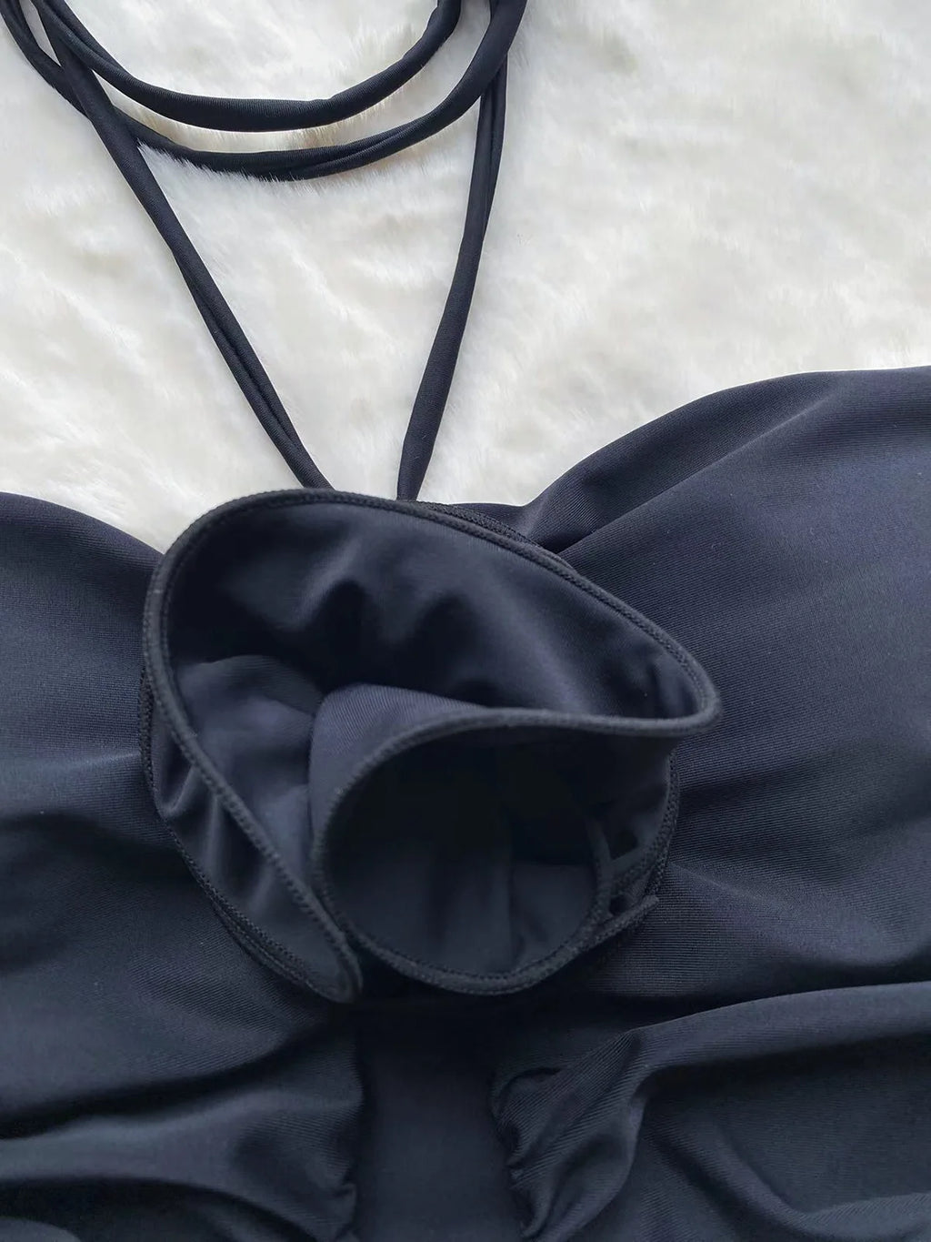Sexy Black 3D Flower One Piece Swimsuit Female Bathing Suit Monokini Swimwear 2023 New  Hollow Out Swimming Suit for Women