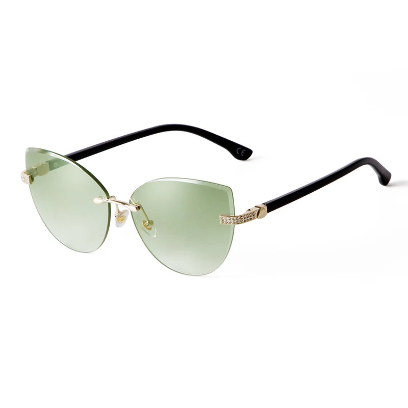 Vintage Cat Eye Rimless Sunglasses Women Brand Frameless Gradient Cut Lens Shade Eyewear Trendy Oversized Men Sun Glasses Female
