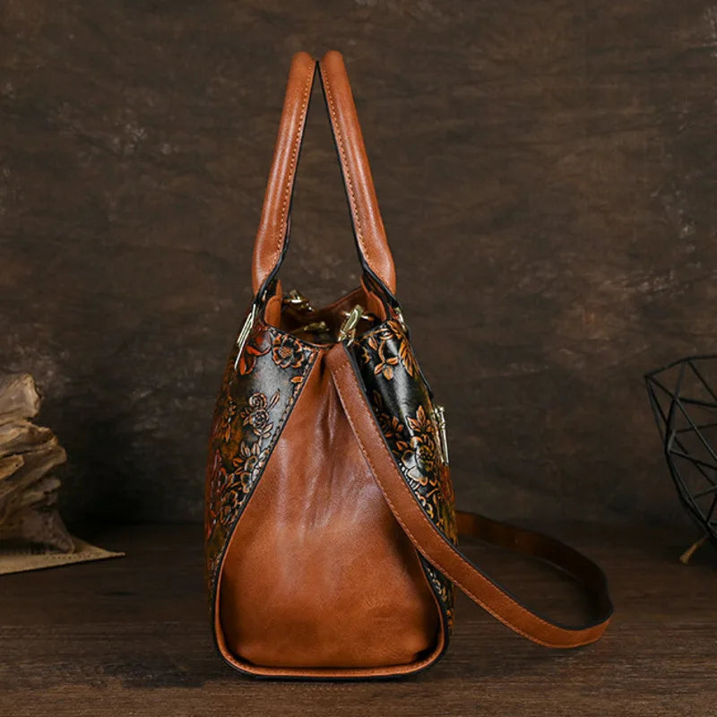 MOTAORA  New Embossed Handmade Shoulder Bag For Women's Large Capacity PU Leather Handbag Chinese Style Mother's Crossbody Bags