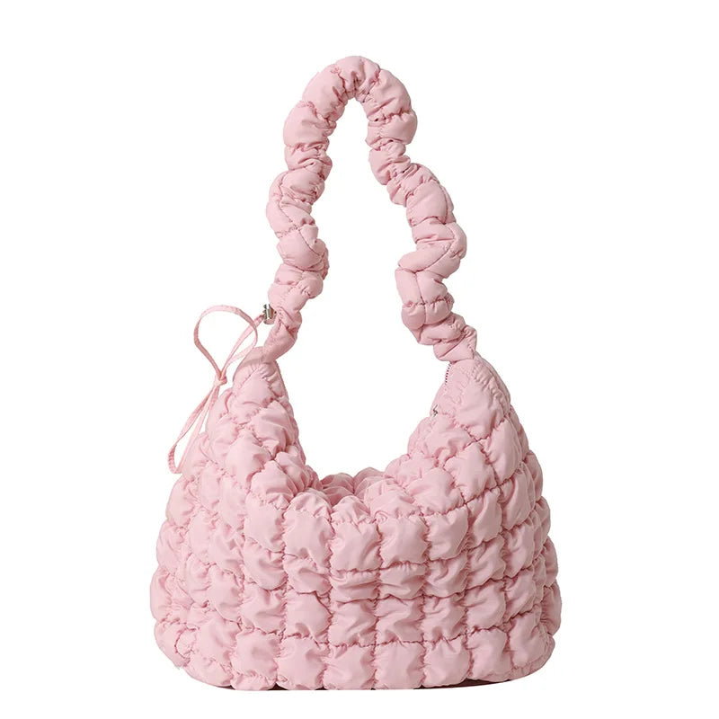 Large Capacity Puffer Crossbody Bag Pleated Nylon Cloud Shoulder Bag Tote Bucket Designer Bag Ruched Fashion Lady Dumpling Buns