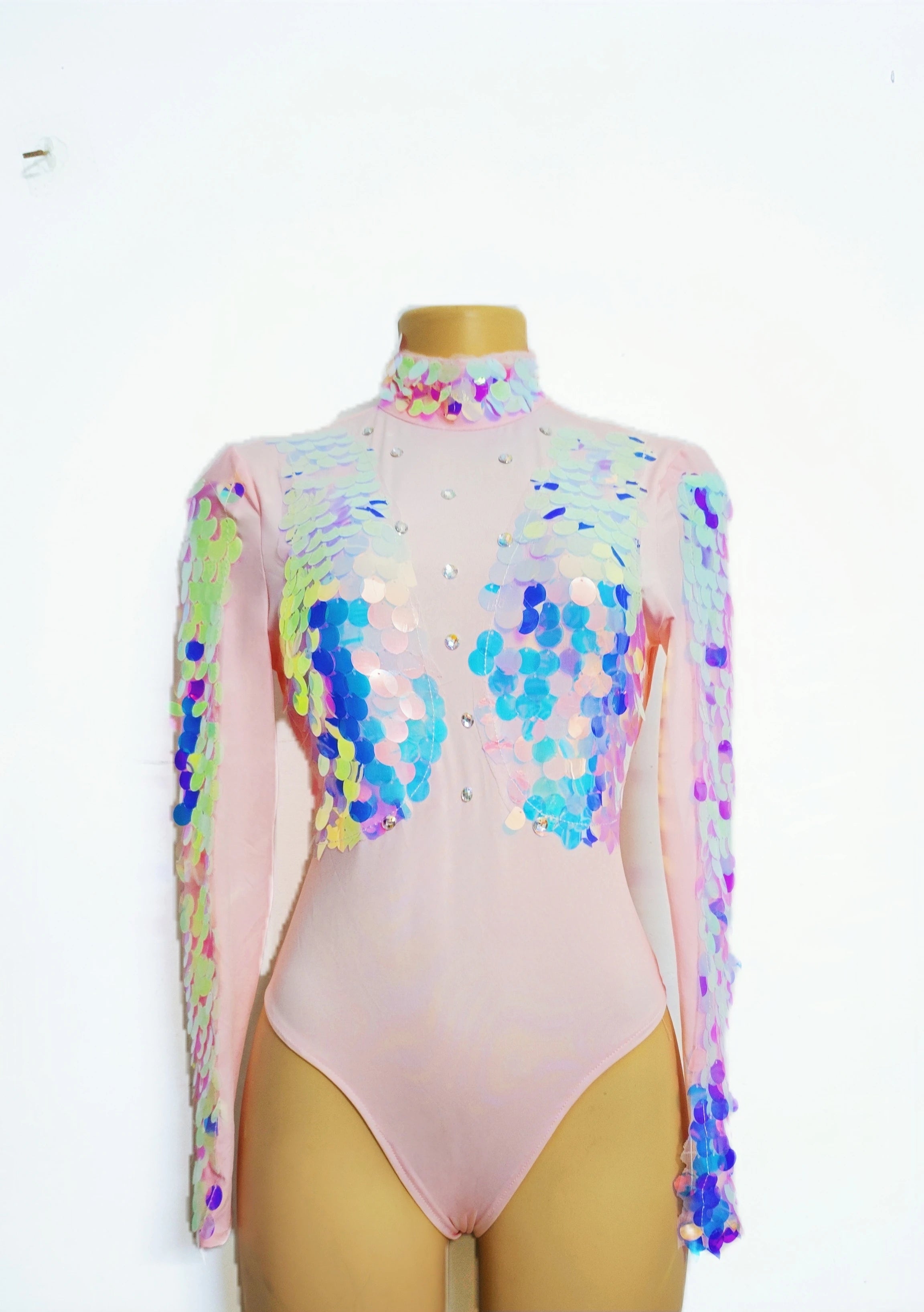 Sexy Mermaid Cosplay Jumpsuit Women Colorful Sequins Fish Scale Rhinestone Bodysuit Masquerade Party Dress Gogo Dancer Swimsuits