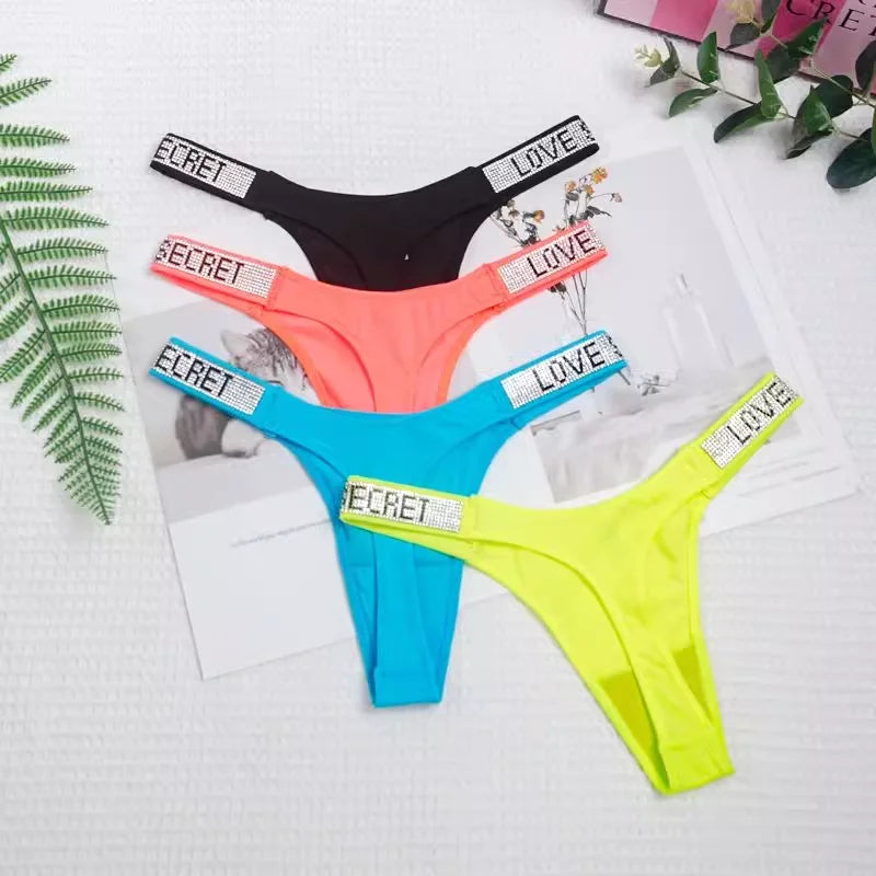 Women's Fashion Lingerie Low Waist Women's Underwear Underwear Rhinestone Letters Comfortable Pink Thong Sexy Swimming Trousers