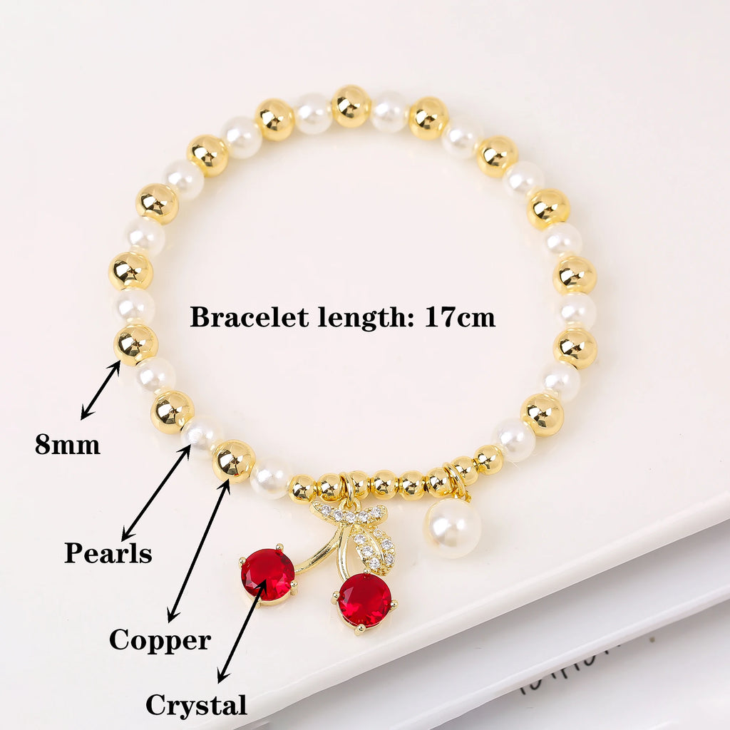 3pcs Hot Sale Shiny Zirconia Crystal Cherry Necklace Bracelet Earrings Jewelry Set Fashion for Woman Girl Wedding Lucky Jewelry