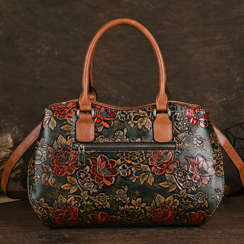 MOTAORA  New Embossed Handmade Shoulder Bag For Women's Large Capacity PU Leather Handbag Chinese Style Mother's Crossbody Bags