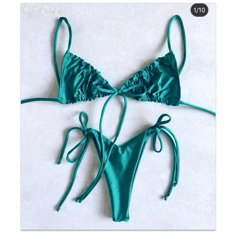 women's swimsuit loop strap bikini double face plain swimsuit sexy bikini swimming pool party essential NEW