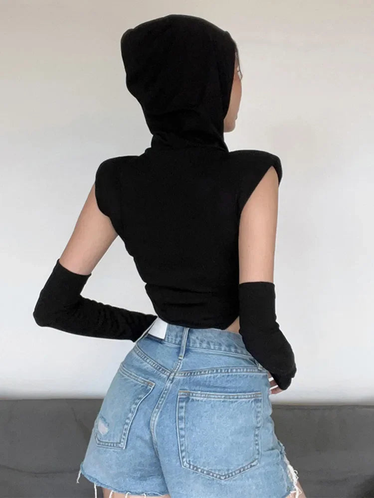 Summer Fashion Slim Solid Color Bodysuit One-Piece Round Neck Hooded Sleeveless Lingerie Sexy Streetwear Casual Festival Outfit