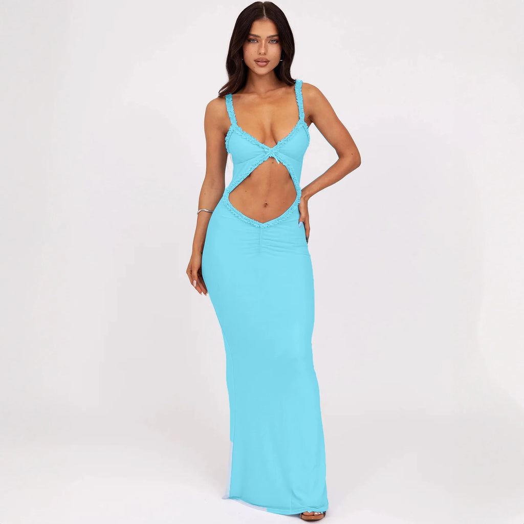 Fashion Backless Cutout Dresses Sexy Beachwear Dresses Birthday Party Midnight Clubwear Solid Color Sleeveless Women Dresses