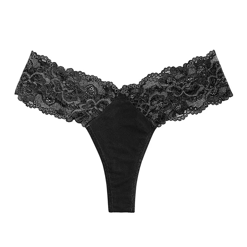 Sexy Sheer Lace Mid-Rise Women's Thong Panties - Nylon Knit Underwear, Lingerie Intimates for Ladies | Comfortable Hollow Design